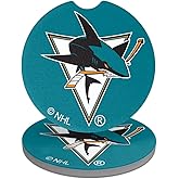 NHL San Jose Sharks Logo Car Coasters, Pack of 2, 2.5" Ceramic Stone, Drink Coaster for Cup Holders with Finger Notch