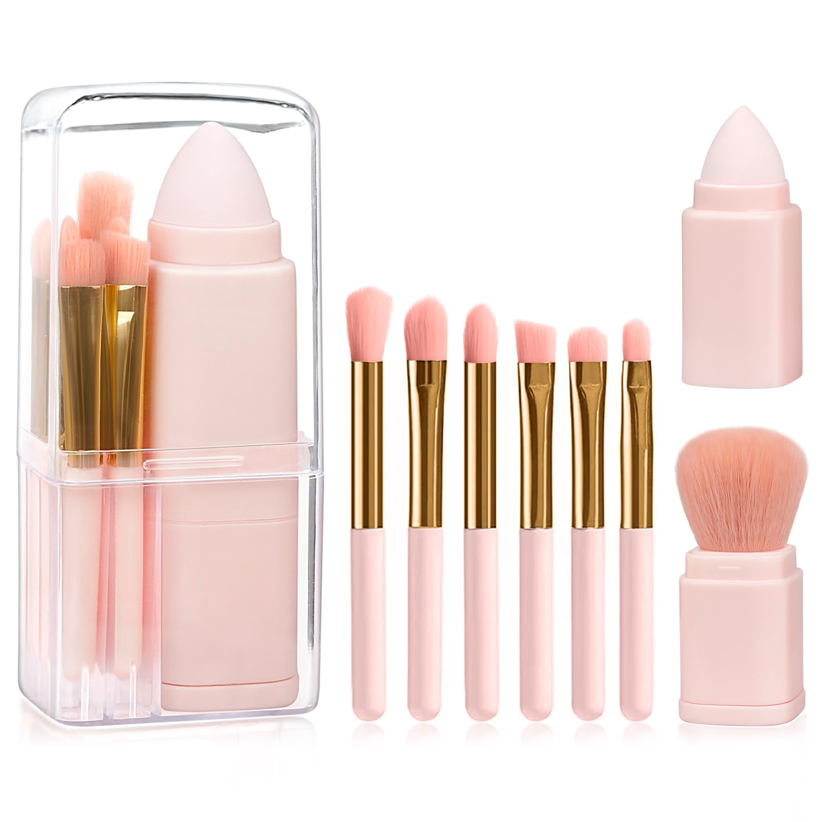 8 Pcs Makeup Brush Set, Travel Makeup Brushes Portable Makeup Brush 8 in 1 Retractable Brush, Multifunctional Face Small Make up Brush set with Case, for Powder Eyeshadow Blush Concealers (Orange)