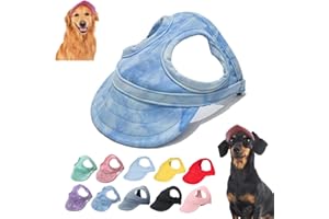 SEIVBLE Outdoor Sun Protection Hood for Dogs, Dog Baseball Cap Dog Beach Hats for Small Medium Large Dogs with Ear Holes, Adjustable Dog Sun Hat for Puppy Visor Sunbonnet Outfit (Blue-Tie Dye, Large)