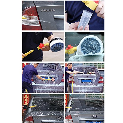 KOBWA Car Wash Brush Length-Adjustable Auto Rotating Pressure Car Washing Brush Kit, Spray Water Clean Tool with Soap Reservoir Home Cleaning Tool