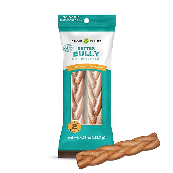 BRIGHT PLANET PET | BETTER BULLY VEGAN DOG CHEWS 2CT LARGE | LONG LASTING CHEW | HYPOALLERGENIC ALLERGY- FRIENDLY PLANT-BASED | MADE IN USA