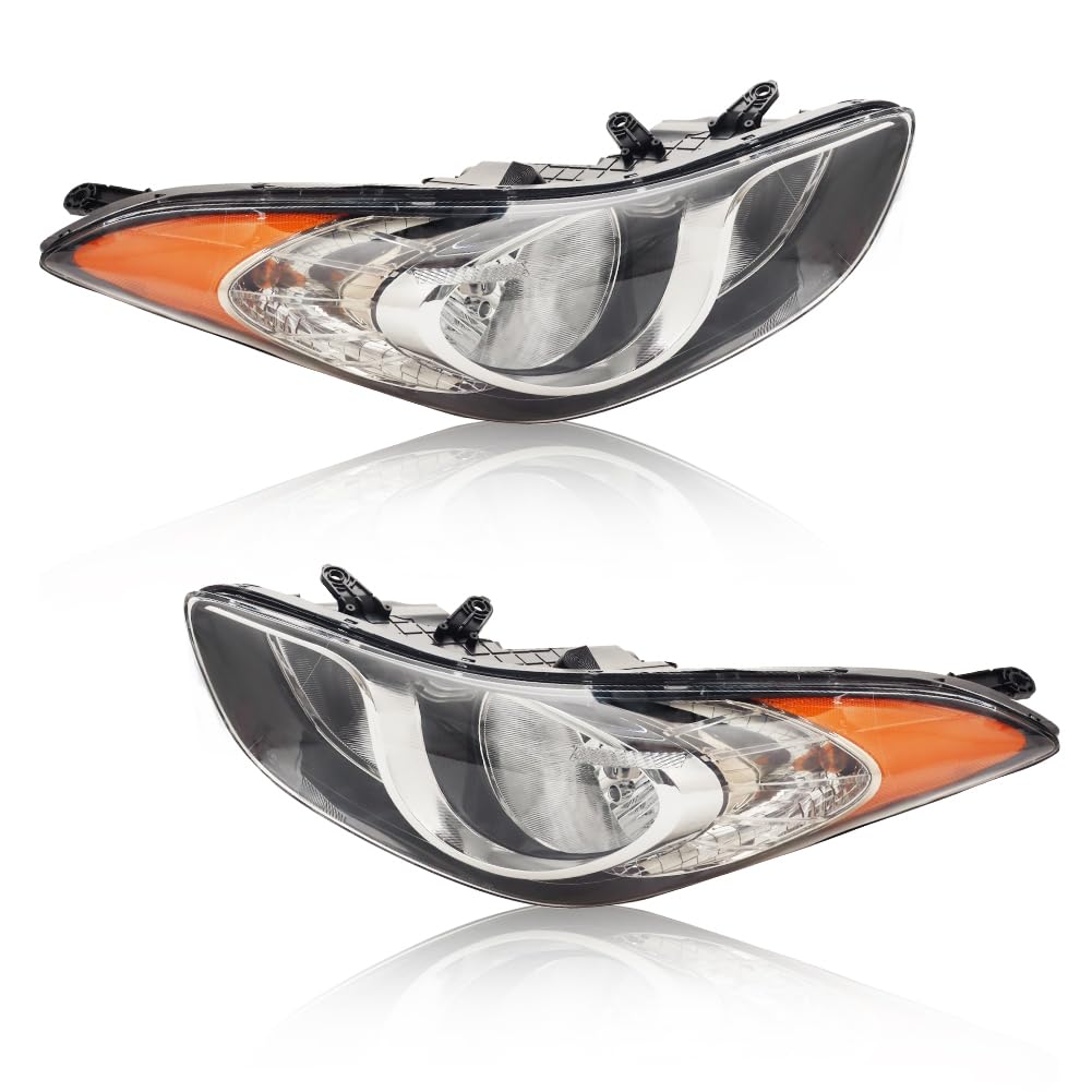 Photo 1 of MOTRUM Headlight Assembly Designed for Hyundai Elantra 2011 2012 2013, Right/Passenger & Left/Driver Side, W/O Bulb, Halogen Headlamp with Clear Lens Black Housing Amber Reflector