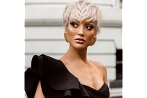 Tereshar Platinum Blonde Pixie Wigs for Black Women Short Layered Synthetic Wig for Daily Party Cosplay Use(Platinum Blonde)