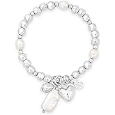 COBI 18K Gold/Silver Plated Beaded Bracelets for Women, Stackable Balls Stretch Bracelet, Four Layer Stacking,Irregular Beaded,Freshwater Pearl,Trendy Jewelry Gift