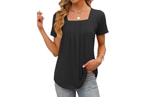 MIXSHE Womens Summer Tops Short Sleeve Shirts Square Neck Tshirts Ladies Blouses Dressy Casual Clothes Spring Fashion Tunics 2024