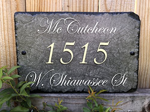 Sassy Squirrel Beautifully Handcrafted and Customizable Slate Home Address Plaque (12"x8" or 16”x10”) Personalized House Sign with and mounting Hardware. Improve The Curb Appeal of Your Property