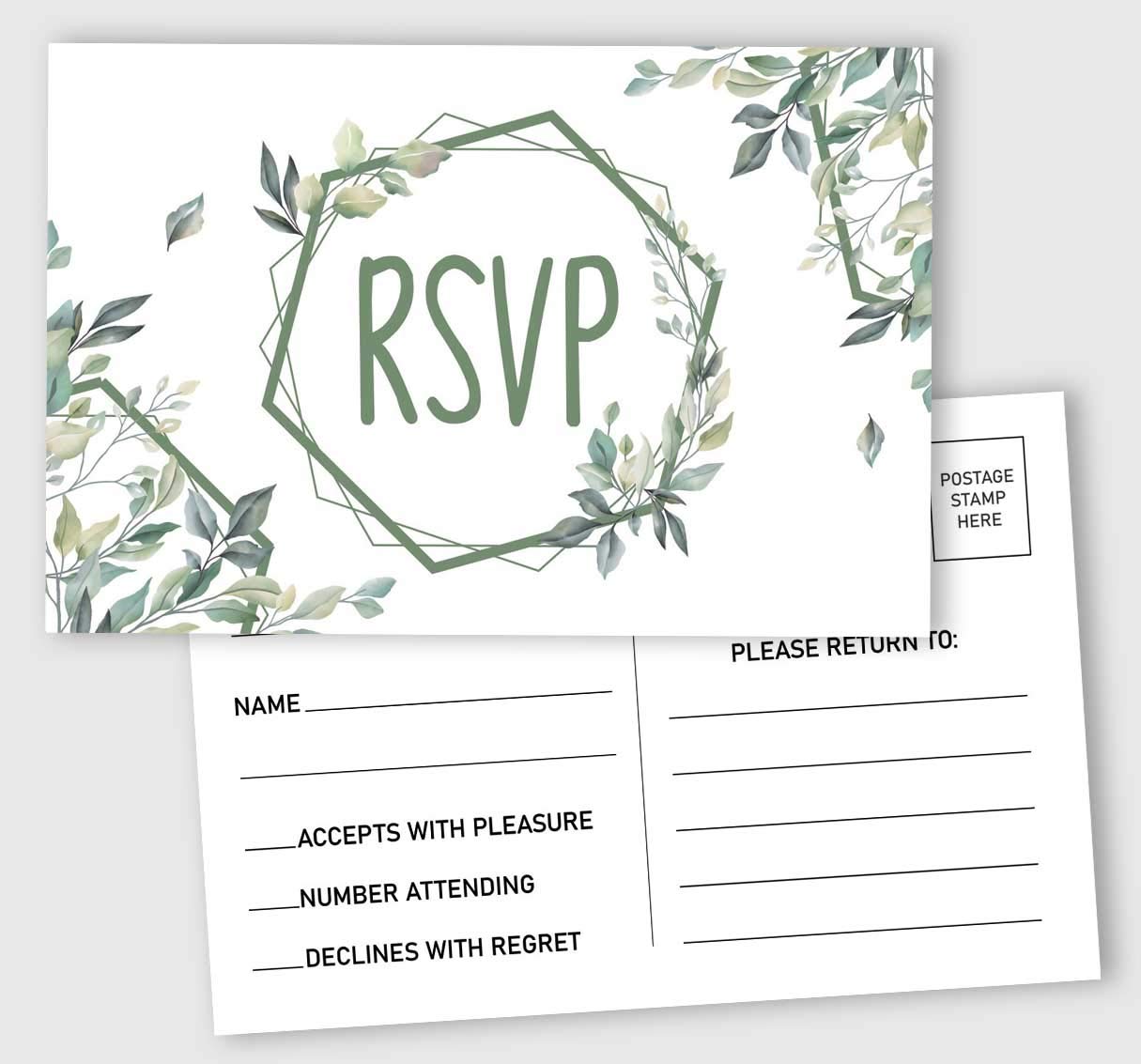 Inkdotpot 50 Blank RSVP Postcards Greenery Print 4"X6" Response Cards,RSVP Reply Card For Wedding,Bridal Shower,Baby Shower