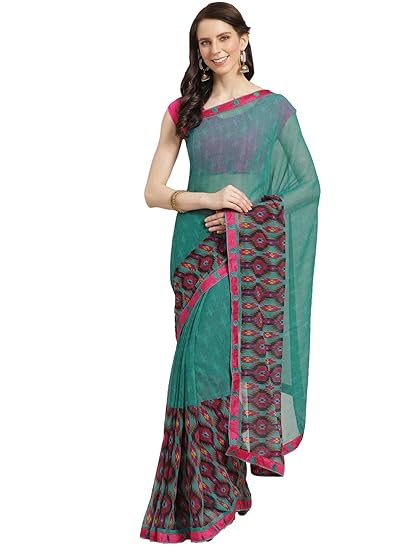 Womens Georgette Ethnic Motif with Lace Border Saree