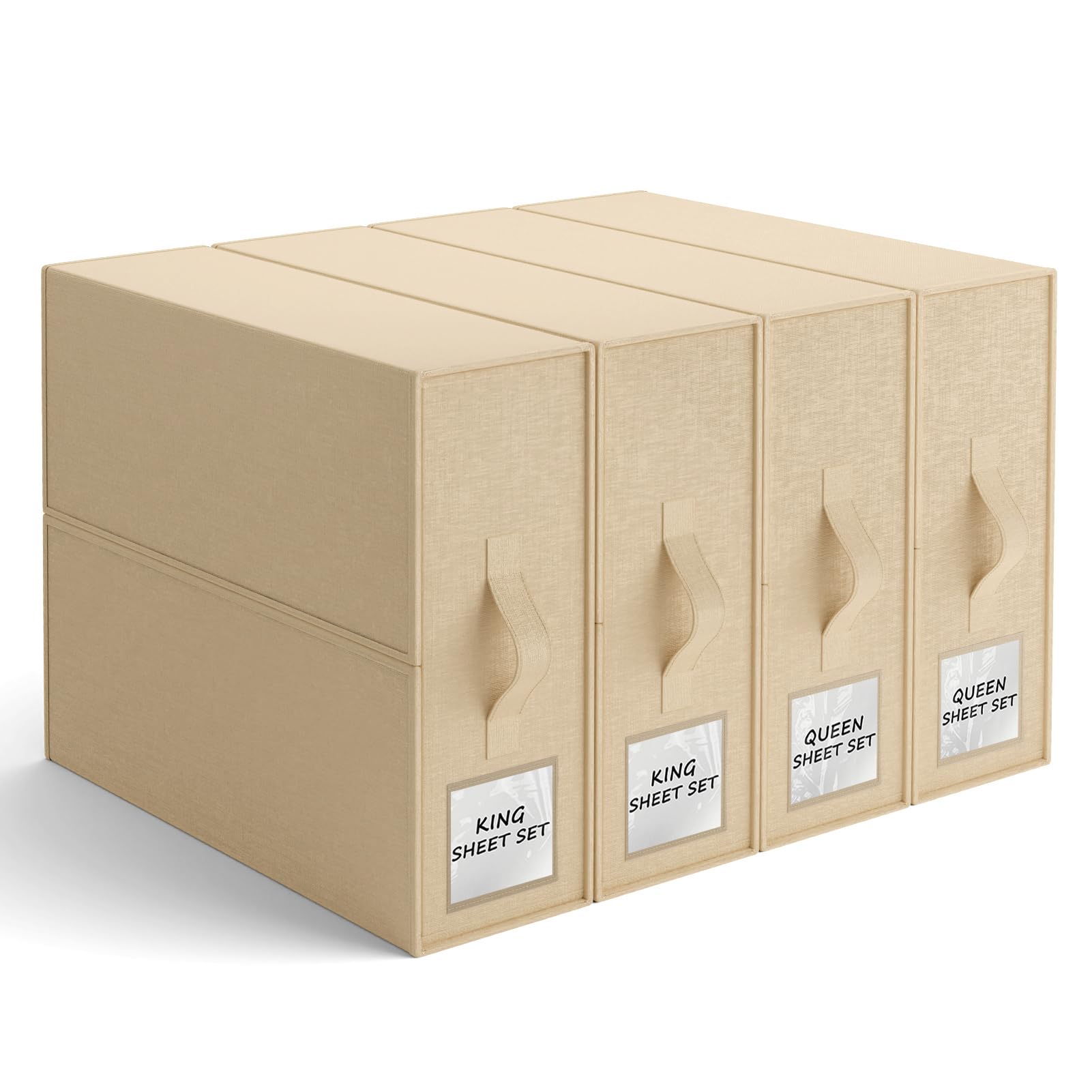 Photo 1 of PARANTA Sheet Organizers and Storage of 4 Pack, Bed Sheet Organizer for Closet Storage, Foldable Bedding Organizing Containers for Blanket Duvet Cover flannel Sheets (Queen or King Size) Beige
