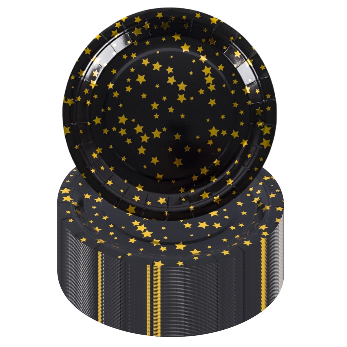 CEILIWEN Black & Gold Star Paper Plates, 50 Pack 7 inch Black Party Plates, Party Decorations