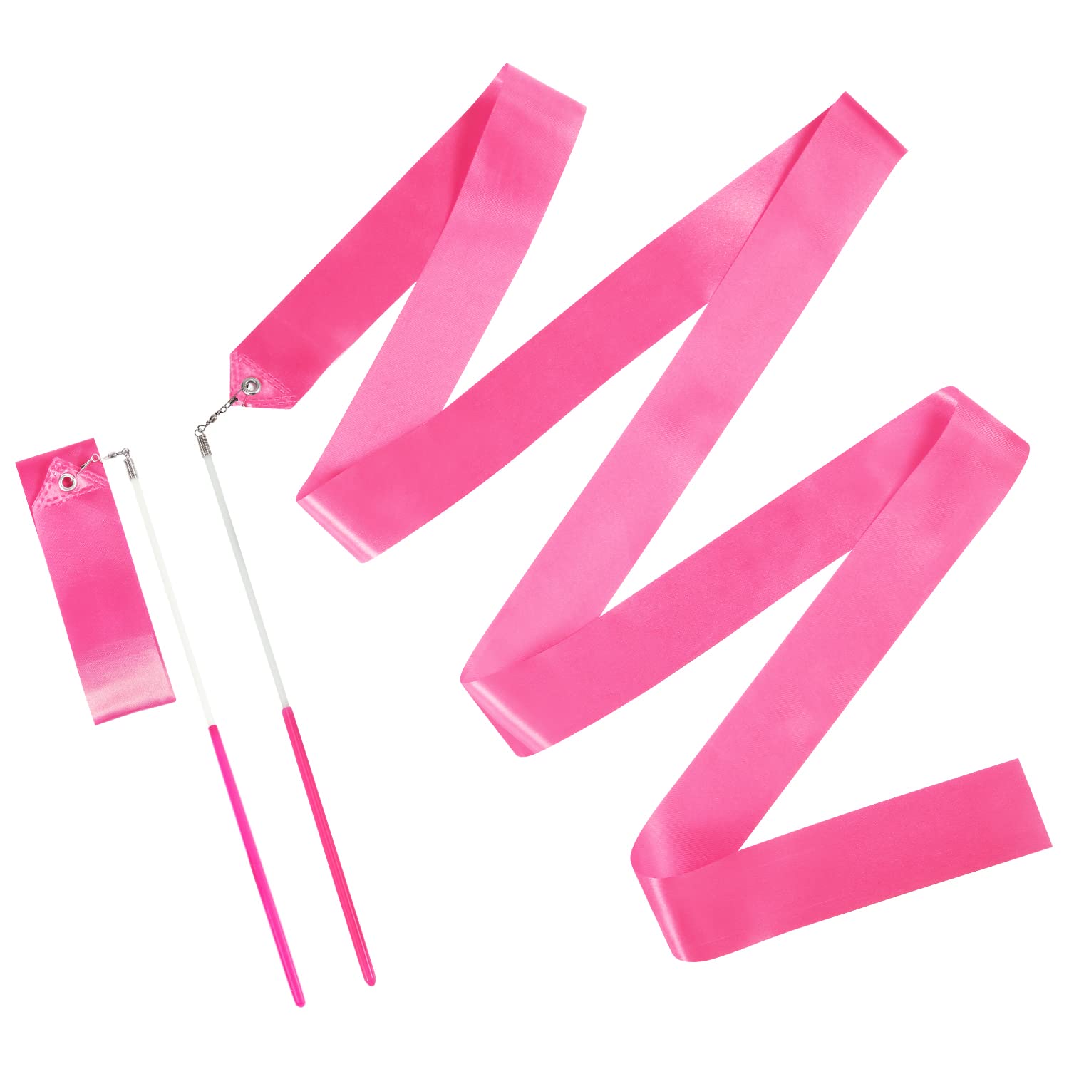 KINBOM 2pcs Dance Ribbons, 2m Kids Long Gymnastics Ribbon Twirling Ribbons Dancing Ribbon Streamers for Artistic Dance Training Party, with Ribbon Dancer Wand (Pink)