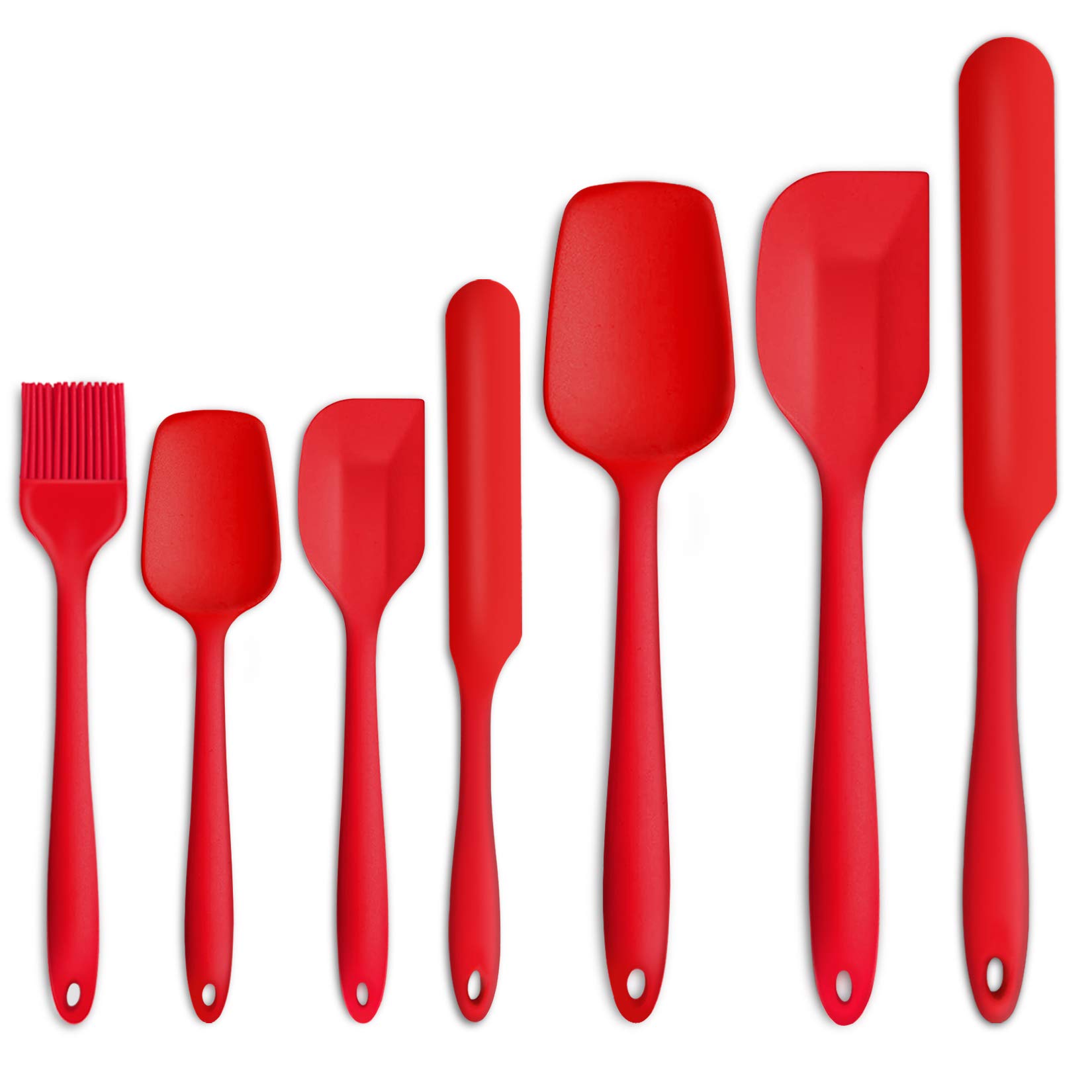 Silicone Spatula Set, P&P CHEF 7 Pcs Red Heat-Resistant Rubber Spatulas Baking Utensils for Non-stick Cookware Baking Decorating Mixing, Ergonomic Handle & Seamless Design, Dishwasher Safe