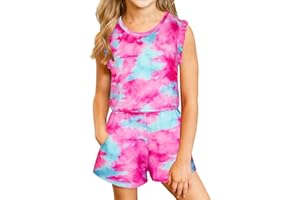 Kimoda Girls Jumpsuits Rompers Ruffle Sleeve Romper Shorts with Pockets Summer One Piece Playsuit Outfits for Girl 6-13 Years