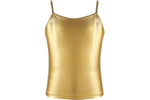 JEATHA Kids Girls Sleeveless Shiny Metallic Tank Tops Ballet Dance Gymnastics Workout Camisole Slim Fit Shirt