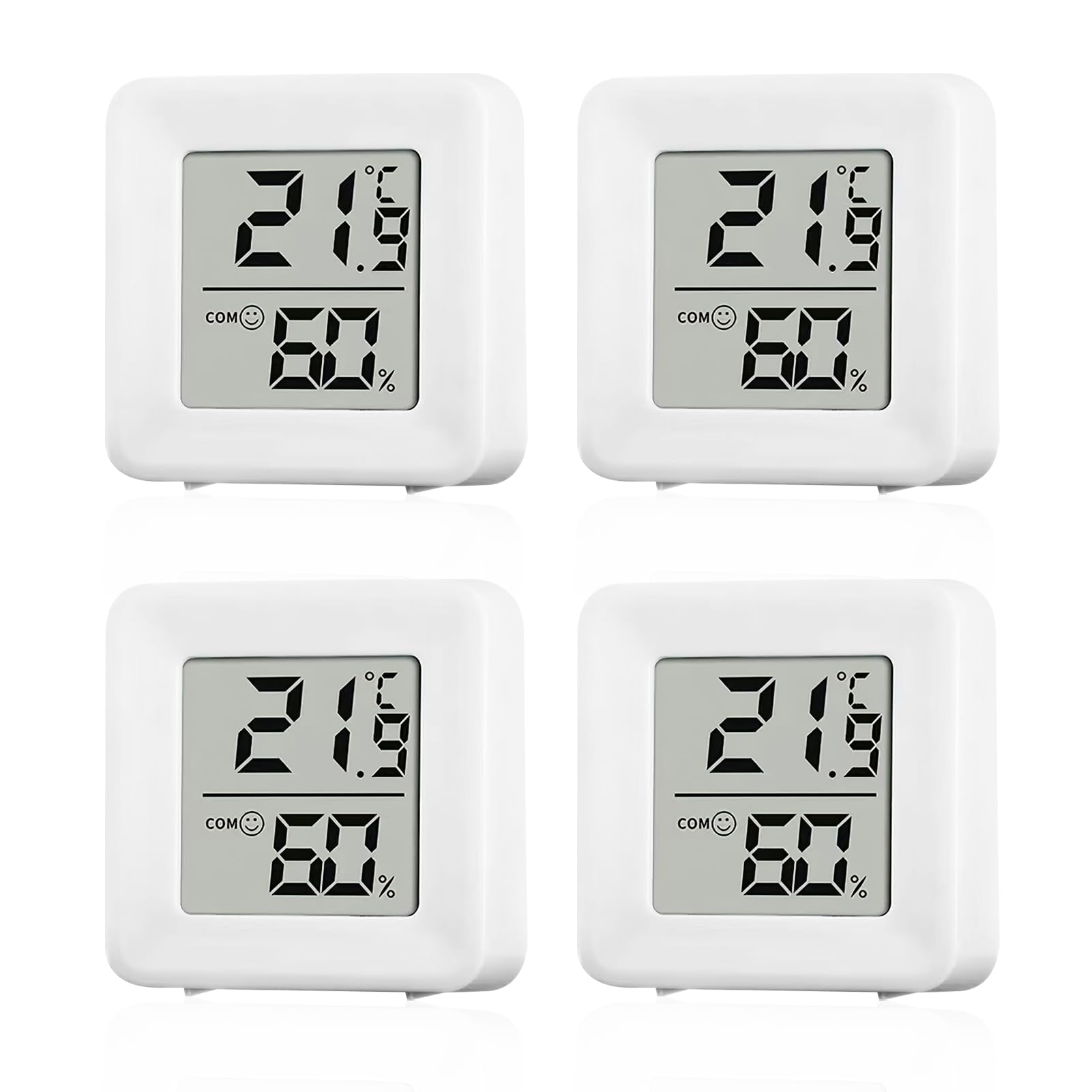 Room Thermometer Hygrometer, 4pcs Mini Room Thermometer Accurate Indoor Digital Humidity Gauge with Temperature Humidity LCD Display and Face Lcons for Baby Home Office Nursery Comfort Garden