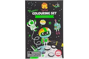 Tiger Tribe Neon Coloring Set - Outer Space - Take Along Travel Art Kit - All Supplies Included - Easy Clean Up and Storage - Ages 3+ - 60240