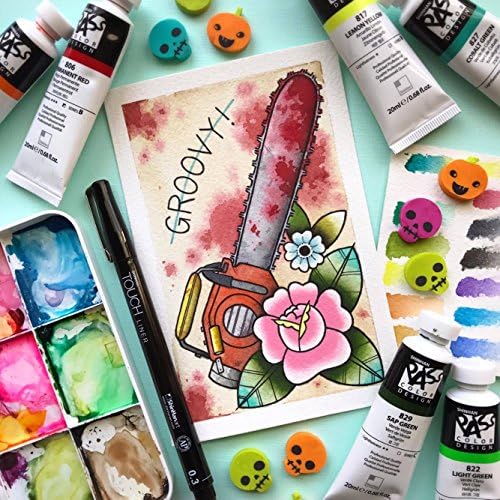 Evil Dead Groovy Chainsaw Watercolor Print by Michelle Coffee