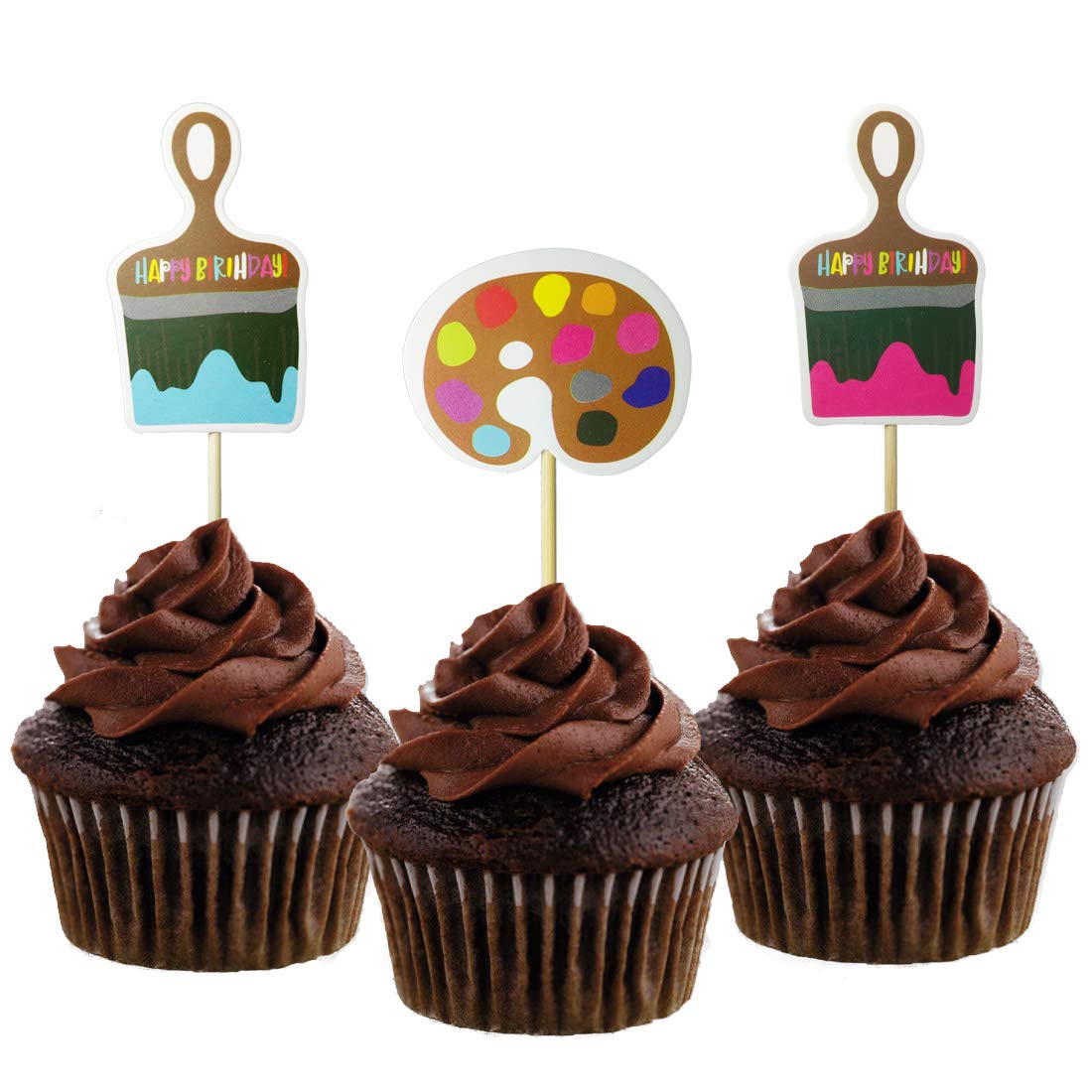Morndew 24 PCS Paint Brush Color Palette Cupcake Toppers for Painting Party Birthday Painting