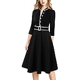 VFSHOW Womens 2024 Business Work Office 3/4 Sleeve Pockets Belted Buttons Elegant Fit and Flare A-Line Dress