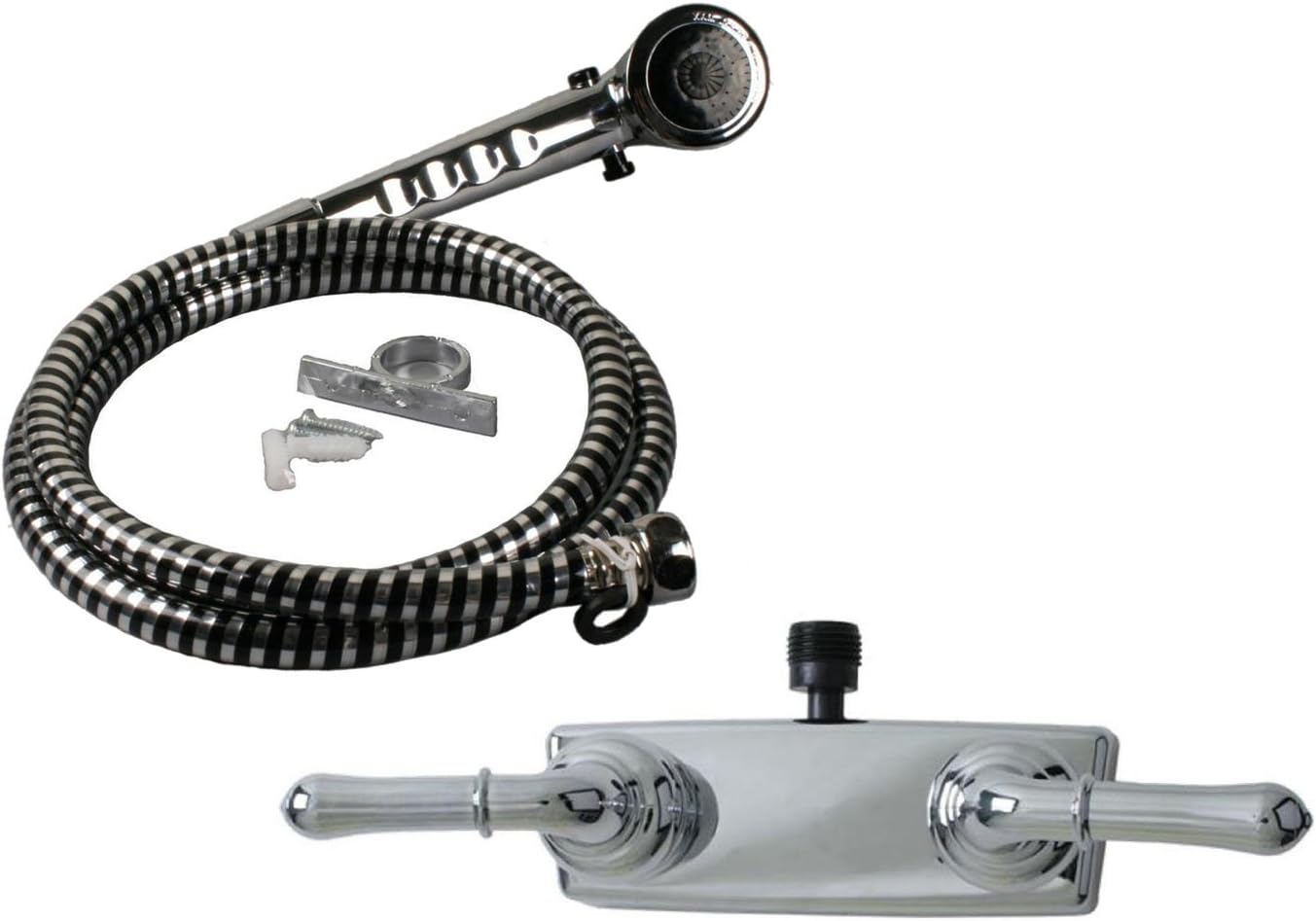 Wholesale Plumbing Supply RV Marine 4-in. Shower Faucet Chrome with Chrome Handles & Includes Hand-Held Shower