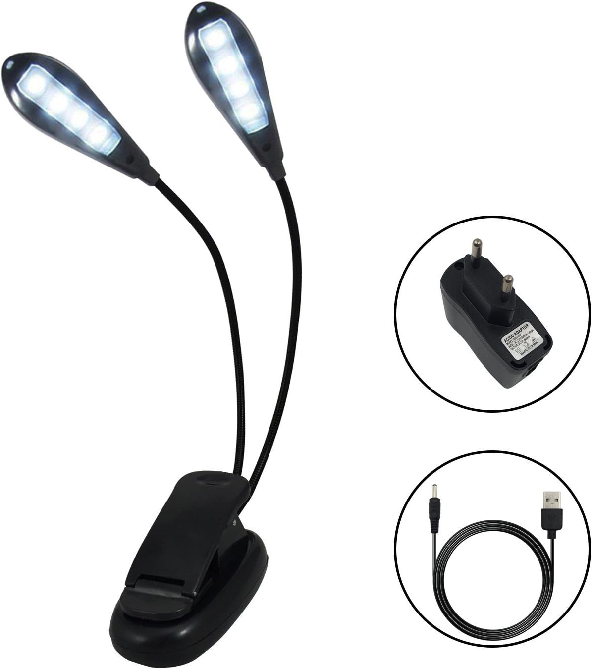Lampada Leggio A Clip Con 6 LED - Doppio Braccio Regolabile Per Lettura, Musica, Lavoro
