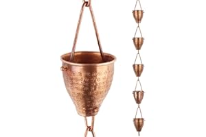 Rain Chains by JASINC 8.5 ft Tinkle Trickle Rain Chain Copper, to Replace Gutter Downspout, Water Diverter, JAS3007C
