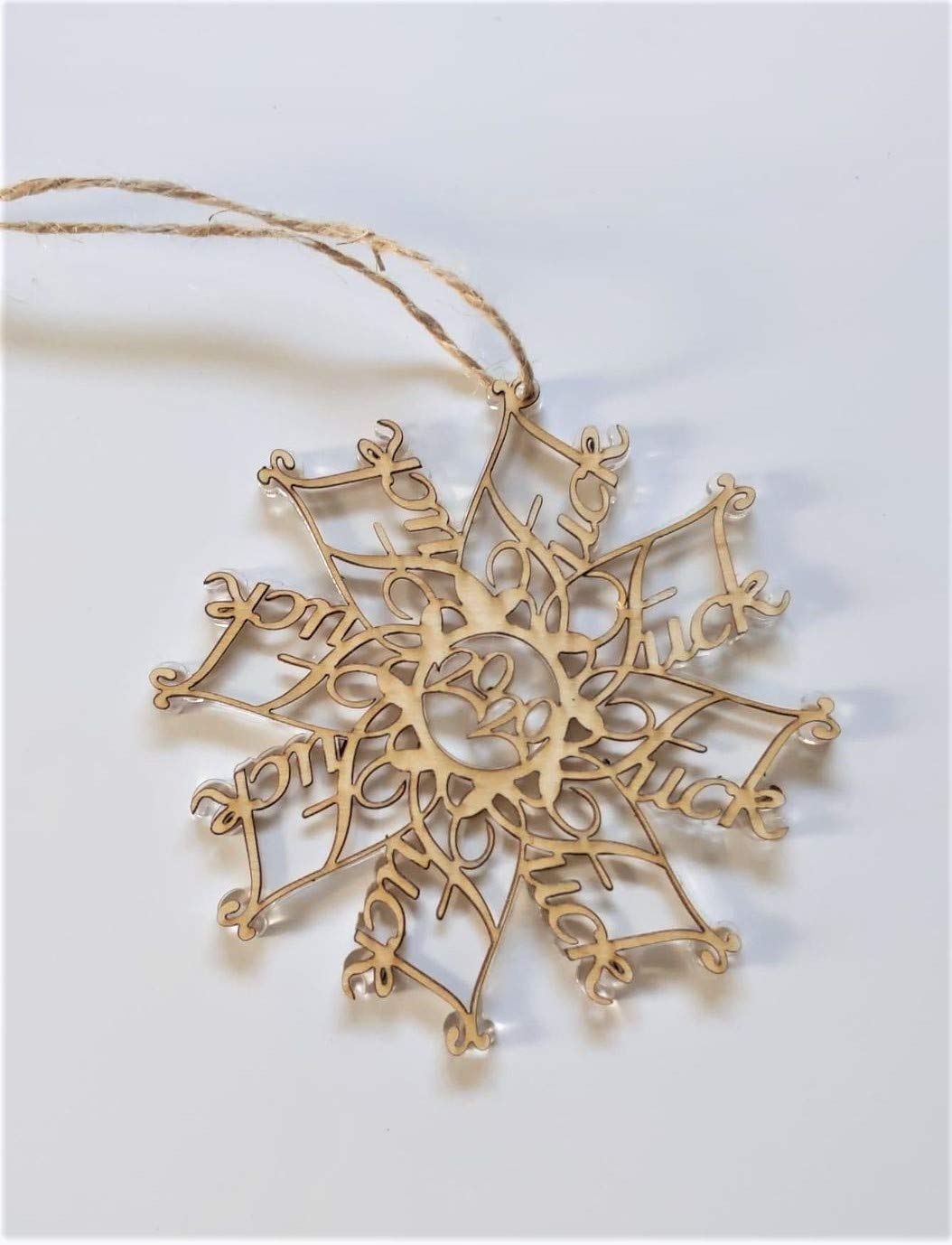 Cussing Snowflake FuckFlake 2020 Christmas Snowflake Ornament Acrylic and Wood Adult Theme Christmas Ornament Mature Content Holiday Gift idea 3.5 Rustic Country Style: Handmade