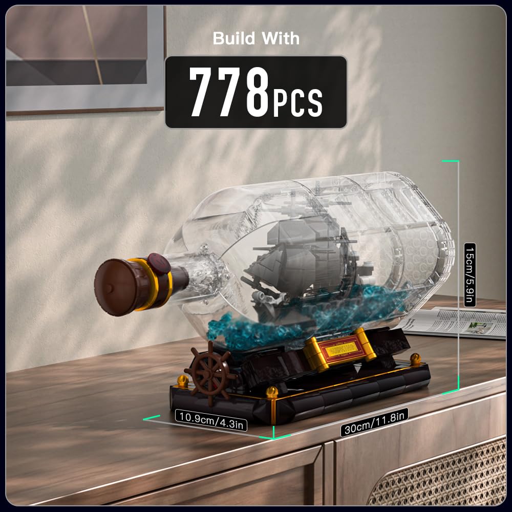 Mould King 10070 Piratenschiff in Flasche Bausteine Black Pearl Segelschiff Klemmbausteine Sammler Schiffsmodell Geschenk für ab 8 Jahren(778 Teile) 2