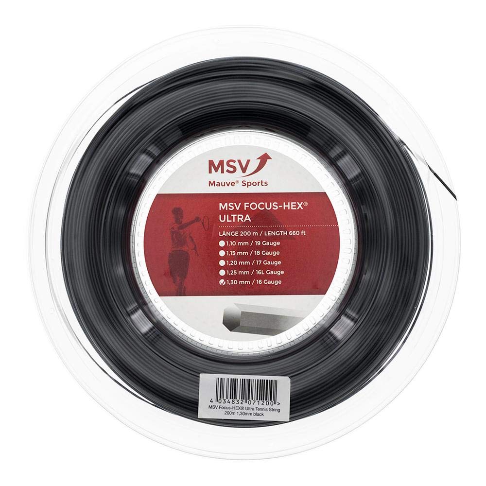 MSV Unisex - Adult Focus-HEX Ultra String Roll 200m Black Tennis String, Black, One Size