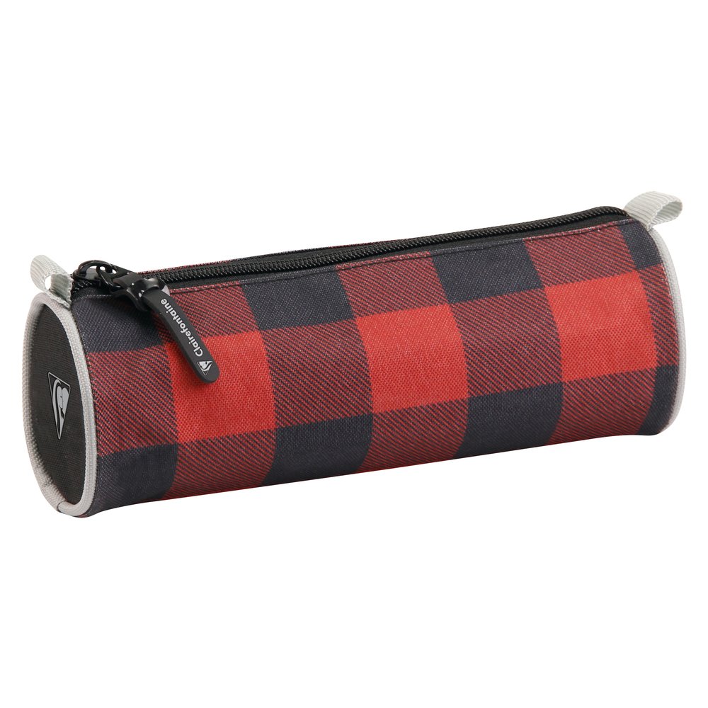 Clairefontaine Round Pencil Case, 7x22cm - Red Tartan