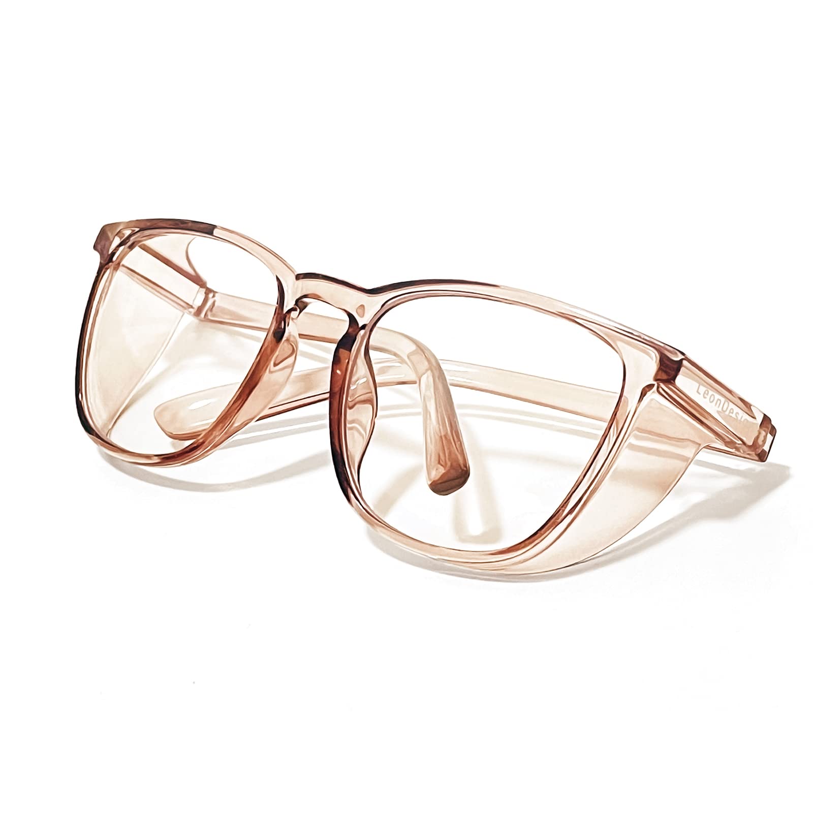 LeonDesigns Safety Goggles Anti-Fog Tactical glasses with Side Shields Clear Safety glasses with Anti-Scratch UV400 protection Lens Goggles Inside Eyeglasses (Square Coffee)