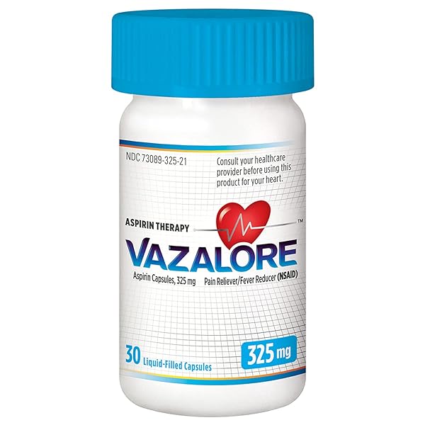 VAZALORE® ASPIRIN 325MG FOR ADULTS | FAST PAIN RELIEF & FEVER REDUCER | IMMEDIATE RELEASE LIQUID-FILLED CAPSULES TO HELP PROTECT STOMACH | 30 COUNT