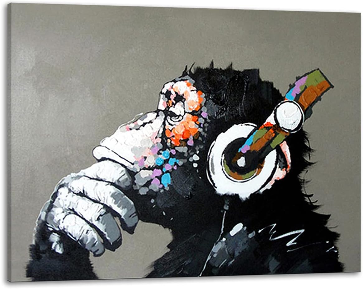 Paintings - Muzagroo Art Painted by Hand Oil Paintings Listen to Music Gorilla Canvas Pictures Large Canvas Art for Living Room Wall Decor L