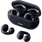 Bone Conduction Ear Clip Bluetooth 5.3 Headphones, Open-Ear Sport Wireless Earbuds with Breathing Light, Ultra-Low Latency for Gaming, Long Battery Life, Stereo Sound, IPX4 Sweatproof for Running Gym