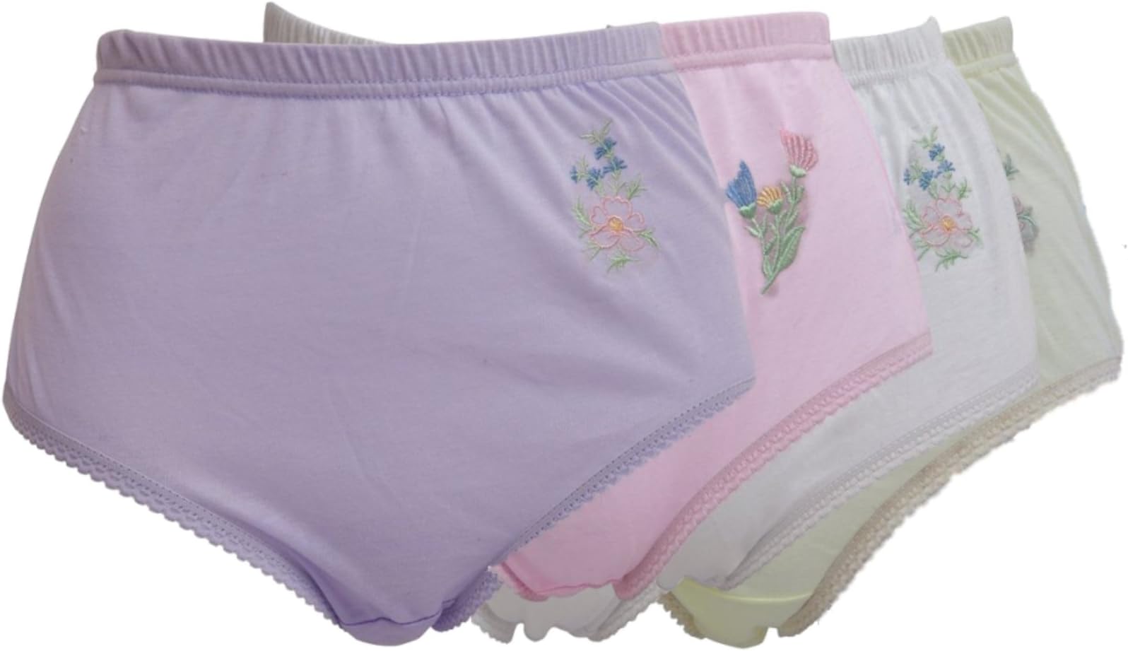 3X Pairs of Ladies Full Size Briefs Knickers with Pretty Embroidery/Hip Sizes 38"-40" up to 64"-66"