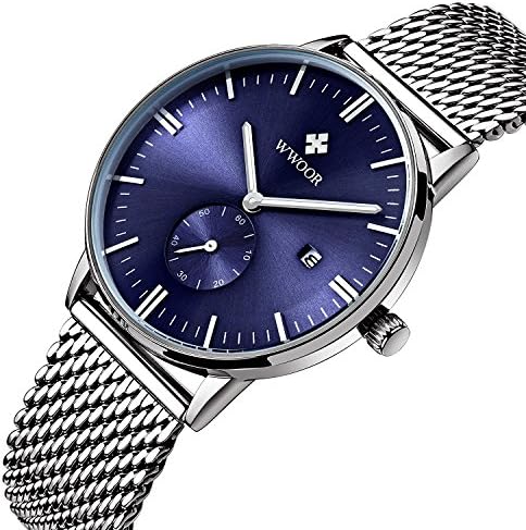 Mens Luxury Stainless Steel Mesh Band Watch With Date Male Casual Dress Sport Wrist Watches Blue