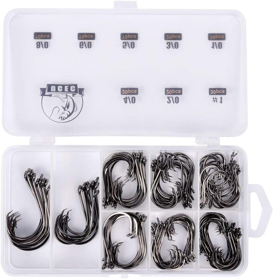 UCEC 150pcs/box Circle Hooks 2X Strong Customized Offset Sport Circle Hooks Black High Carbon Steel Octopus Fishing Hooks - Size:#1 1/0 2/0 3/0 4/0 5/0 6/0 8/0 : Sports & Outdoors