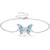 Freesloth Butterfly Bracelet for Women 925 Sterling Silver Bracelets Adjustable Opal Butterfly Bracelet Jewelry Christmas Gifts for Wife Girlfriend