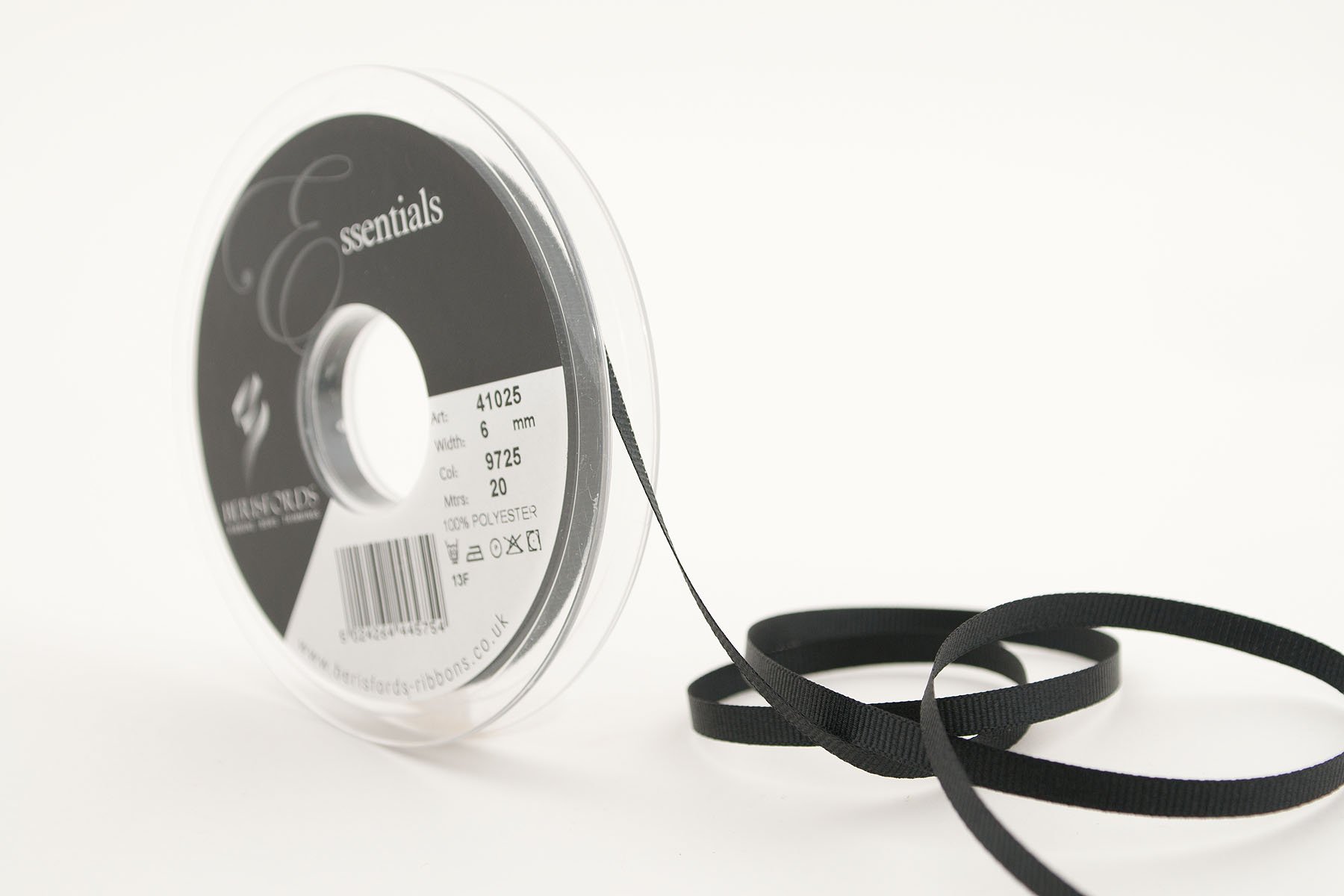 Berisfords 41025 20 m x 6 mm Polyester Grosgrain Ribbon, Black โ image 1