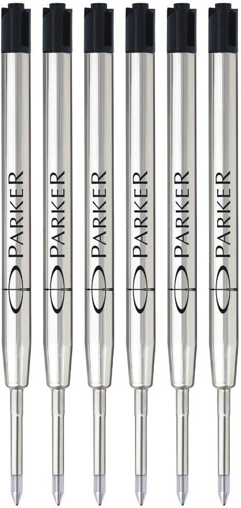 Parker Ball Point Pen Refills, Fine Point, Black Ink, 6/Pack