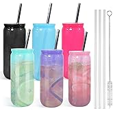 CHLJAR 20 Oz Plastic Cups with Lids and Straws, 6 Pcs Acrylic Mason Jars with Lids and Stainless Steel Straws for DIY Decorate Mugs Drinking for Water Beverage Beer, Jelly Color