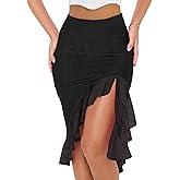 BORIFLORS Women's Sexy Mesh Beach Mini Skirt High Waisted Asymmetrical Flowy Ruffle Bodycon Short Slit Skirts