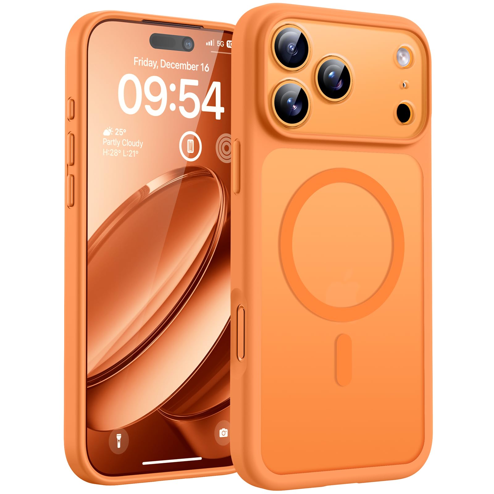 Photo 1 of TOCOL for iPhone 17 Pro Case, Full Camera Protection, Built-in Magnetic Ring, Compatible with Magsafe Charger, Drop Protection, Translucent Matte Phone Case for iPhone 17 Pro 6.3 inch (Orange)