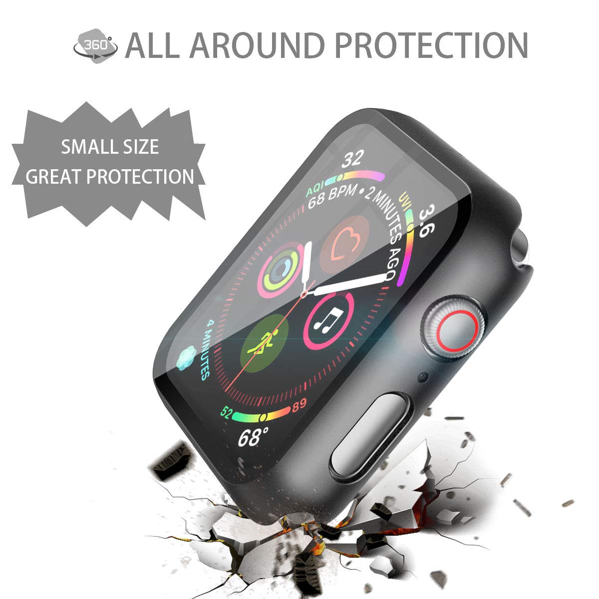 Misxi 2 Pack Hard PC Case with Tempered Glass Screen Protector Compatible with Apple Watch SE 2 (2024) SE Series 6 Series 5 Series 4 44mm, Black
