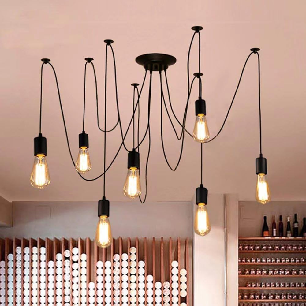 Lrpiyvo Spider Lights Pendant Lighting Ceiling Chandelier, E27 Vintage Ceiling Lights Industrial Light Fitting, 3/5/6/7/8/10 Heads Chandelier