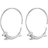 Lotus Fun S925 Sterling Silver Hoop Earrings Lovely Flying Dachshund Dog Big Round Hoop Earrings for Women