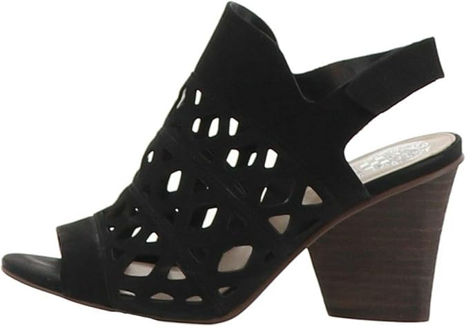 Amazon.com | Vince Camuto Cutout Nubuck Heeled SandalsDeverly Black 7W New A351686 | Heeled Sandals