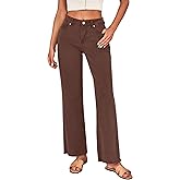 LookbookStore Wide Leg Jeans for Women Trendy High Waisted Straight Leg Frayed Hem Baggy Stretchy Denim Trousers Pants