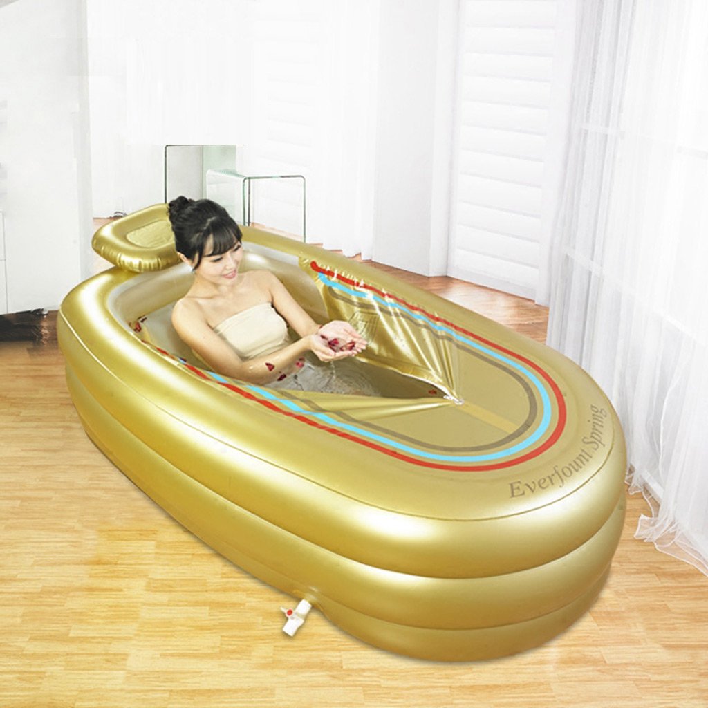 Inflatable Bathtub Thicker Adult Tub Tubing Plastic Bath Tub (Gold