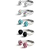 Ruifan Crystal Nose Septum Horseshoe Earring Eyebrow Lip Helix Tragus Cartilage Piercing Ring 16G 8mm